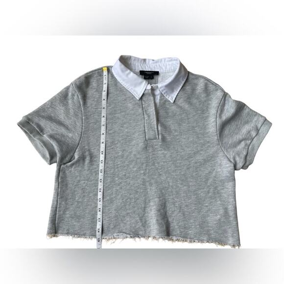 Twenty Montreal Cropped Cotton Blend Polo Top Heather Gray White Collar - Large - Picture 11 of 15